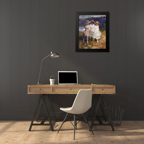 Walking In The Hills Black Modern Wood Framed Art Print by Potthast, Edward Henry