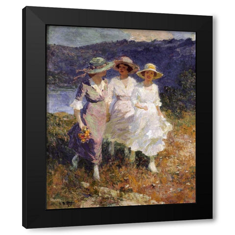 Walking In The Hills Black Modern Wood Framed Art Print by Potthast, Edward Henry