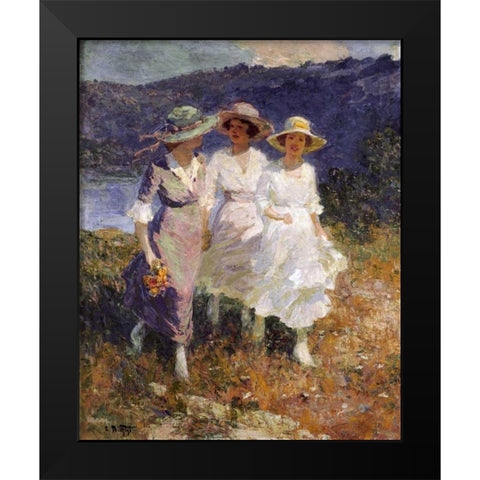 Walking In The Hills Black Modern Wood Framed Art Print by Potthast, Edward Henry