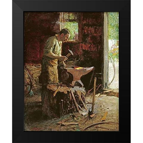 Blacksmith Black Modern Wood Framed Art Print by Potthast, Edward Henry