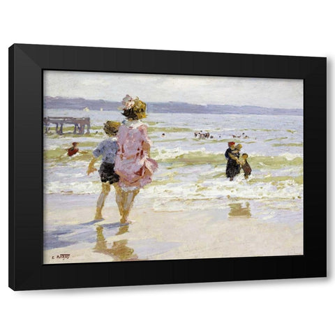 At The Seashore Black Modern Wood Framed Art Print by Potthast, Edward Henry