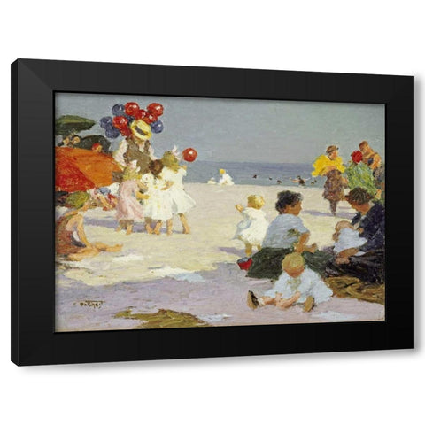 On The Beach Black Modern Wood Framed Art Print by Potthast, Edward Henry