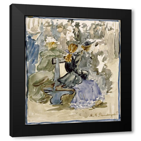 Ladies Seated on a Bench Black Modern Wood Framed Art Print by Prendergast, Maurice Brazil