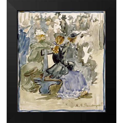 Ladies Seated on a Bench Black Modern Wood Framed Art Print by Prendergast, Maurice Brazil