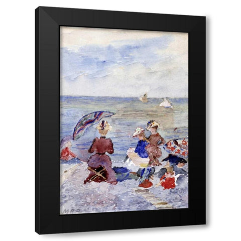 Figures on The Beach Black Modern Wood Framed Art Print by Prendergast, Maurice Brazil