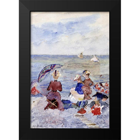 Figures on The Beach Black Modern Wood Framed Art Print by Prendergast, Maurice Brazil