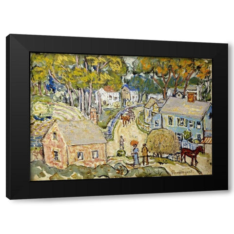 A New England Village Black Modern Wood Framed Art Print by Prendergast, Maurice Brazil