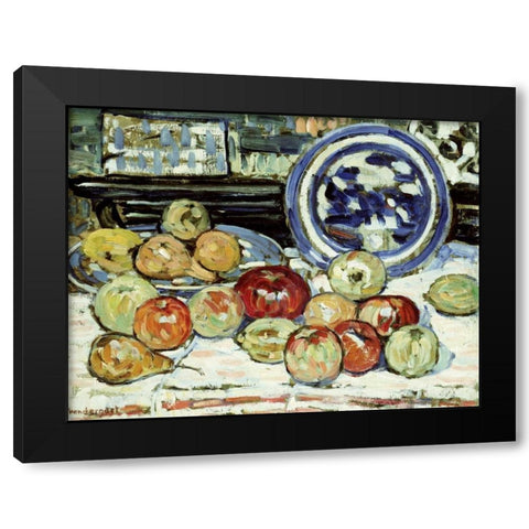 Still Life With Apples Black Modern Wood Framed Art Print by Prendergast, Maurice Brazil