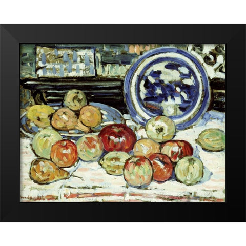Still Life With Apples Black Modern Wood Framed Art Print by Prendergast, Maurice Brazil