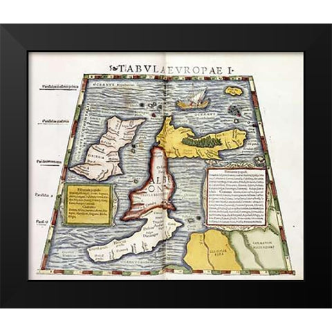Map of Britain Black Modern Wood Framed Art Print by Ptolemaeus, Claudius