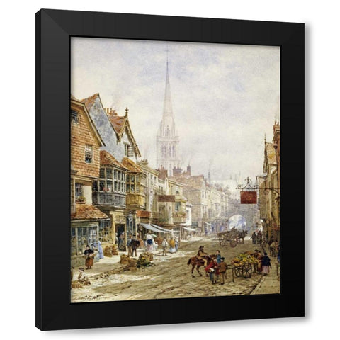 The High Street, Salisbury Black Modern Wood Framed Art Print by Rayner, Louise