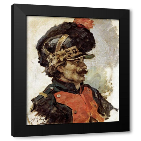 A French Soldier Black Modern Wood Framed Art Print by Repin, Elia Efimovich