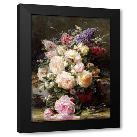 Still Life With Roses Black Modern Wood Framed Art Print with Double Matting by Robie, Jean-Baptiste