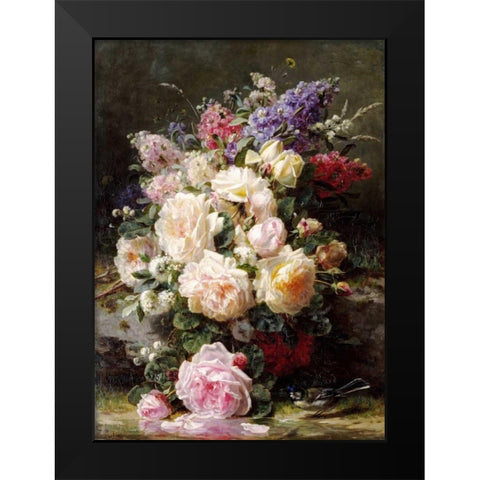 Still Life With Roses Black Modern Wood Framed Art Print by Robie, Jean-Baptiste