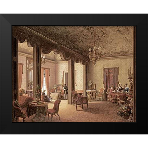 The Interior of The Salon of Tsarina Alexandra Black Modern Wood Framed Art Print by Rundt, Carl Ludwig