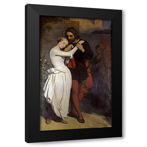 Faust Et Marguerite Au Jardin Black Modern Wood Framed Art Print by Scheffer, Ary