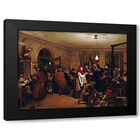 The Departure For America Black Modern Wood Framed Art Print by Schlesinger, Felix