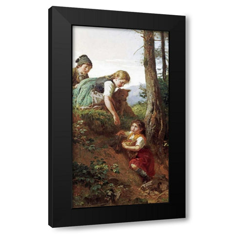 Children Picking Berries Black Modern Wood Framed Art Print with Double Matting by Schlesinger, Felix