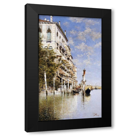 Along The Grand Canal Black Modern Wood Framed Art Print with Double Matting by Senet, Rafael