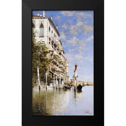Along The Grand Canal Black Modern Wood Framed Art Print by Senet, Rafael