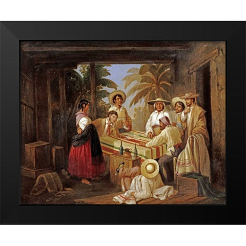 Spanish Card Games Black Modern Wood Framed Art Print by Serrano, Manuel
