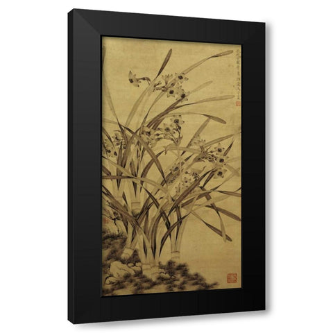 Narcissus Black Modern Wood Framed Art Print by Shouzhen, Ma
