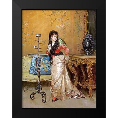The Pet Parrot Black Modern Wood Framed Art Print by Simonetti, Attilio