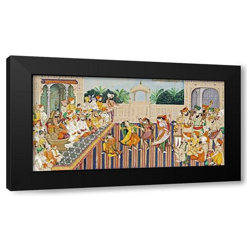 Musicians and Dancing Girls Black Modern Wood Framed Art Print with Double Matting by Singh, Bishan