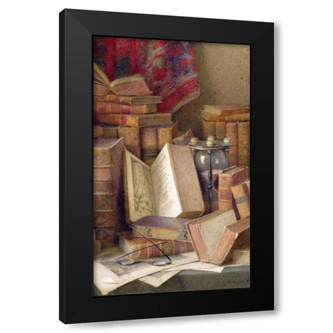 Old Books To Read Black Modern Wood Framed Art Print with Double Matting by Spencer, Frederick