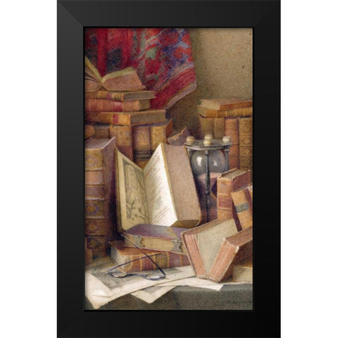 Old Books To Read Black Modern Wood Framed Art Print by Spencer, Frederick
