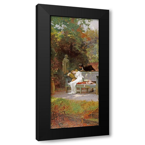 A Stolen Kiss Black Modern Wood Framed Art Print with Double Matting by Stone, Marcus