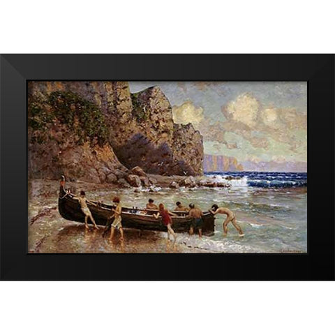 On The Beach After The Storm Black Modern Wood Framed Art Print by Von Suckow, Alexander