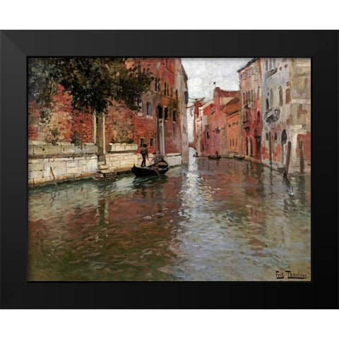 A Venetian Backwater Black Modern Wood Framed Art Print by Thaulow, Fritz
