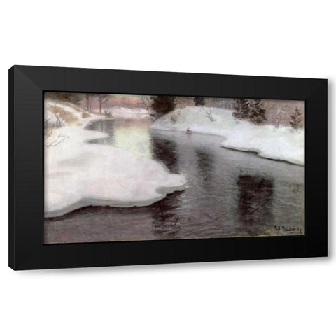 Thawing Ice: The Lysaker River Black Modern Wood Framed Art Print by Thaulow, Fritz