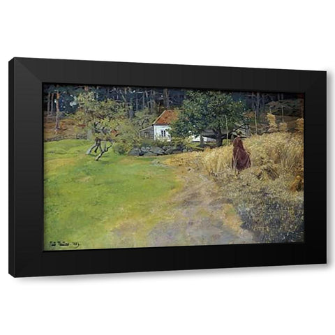 Haymaking, Stord Black Modern Wood Framed Art Print by Thaulow, Fritz