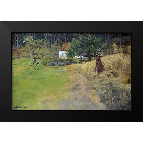 Haymaking, Stord Black Modern Wood Framed Art Print by Thaulow, Fritz