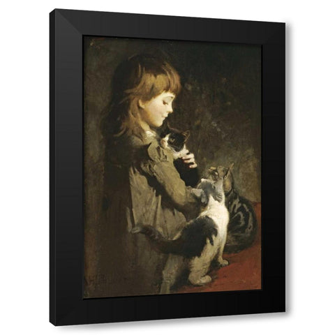 The Favorite Kitten Black Modern Wood Framed Art Print with Double Matting by Thayer, Abbott Handerson