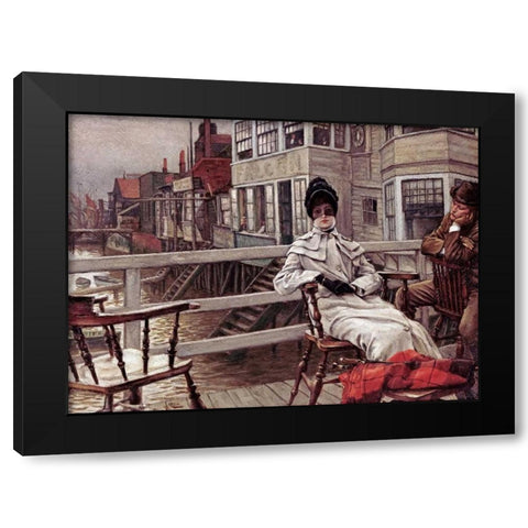 Waiting For The Boat at Greenwich Black Modern Wood Framed Art Print with Double Matting by Tissot, James Jacques