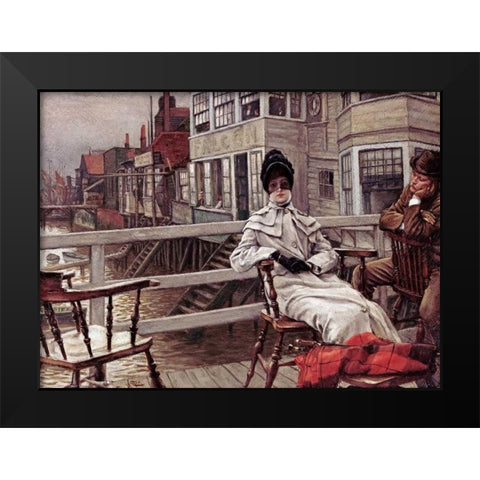 Waiting For The Boat at Greenwich Black Modern Wood Framed Art Print by Tissot, James Jacques