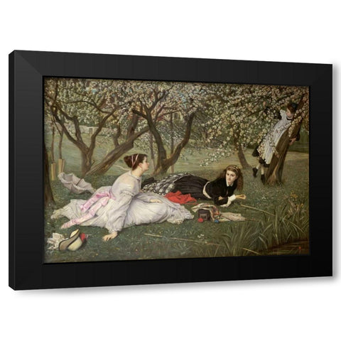 Spring. Le Printemps Black Modern Wood Framed Art Print by Tissot, James Jacques