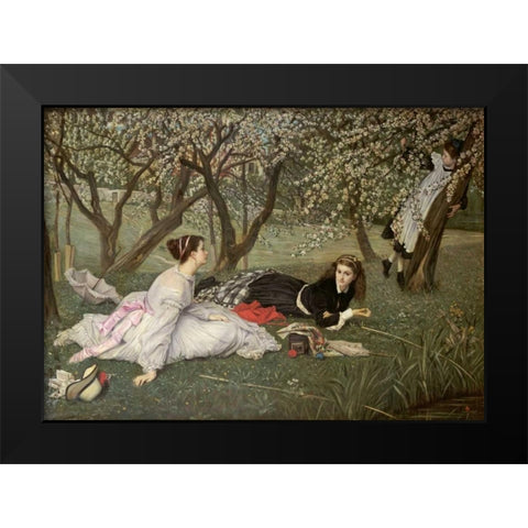 Spring. Le Printemps Black Modern Wood Framed Art Print by Tissot, James Jacques