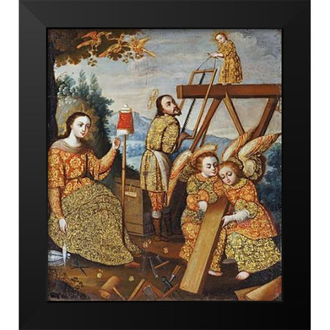 The Holy Family In Nazareth Black Modern Wood Framed Art Print by Tito, Diego Quispe
