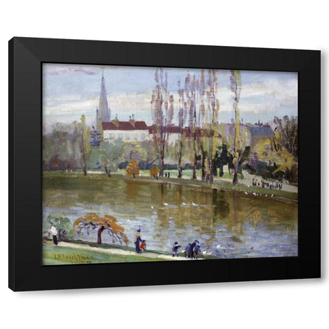Parc Montsouris, Paris Black Modern Wood Framed Art Print with Double Matting by Twachtman, John Henry