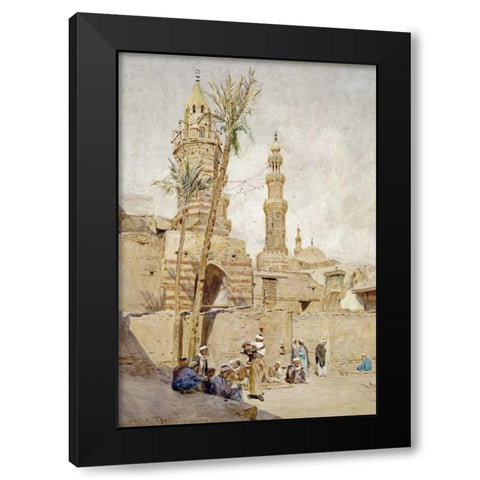 An Arab Street Scene, Cairo Black Modern Wood Framed Art Print by Tyndale, Walter