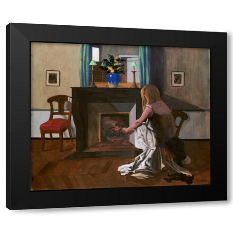 Interior With a Woman In a Shirt Black Modern Wood Framed Art Print with Double Matting by Vallotton, Felix