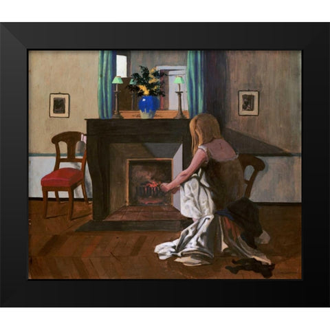 Interior With a Woman In a Shirt Black Modern Wood Framed Art Print by Vallotton, Felix