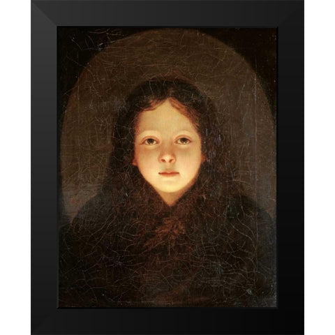 A Girl, Head and Shoulders Black Modern Wood Framed Art Print by Van Schendel, Petrus