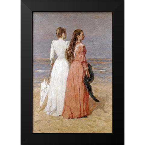 Elegant Women on a Beach Black Modern Wood Framed Art Print by Verheyden, Isidore