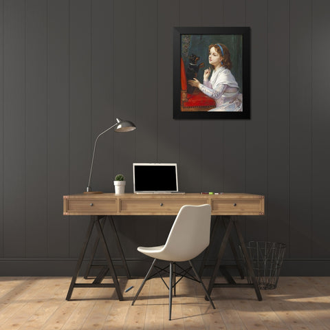 The New Trick Black Modern Wood Framed Art Print by Verlat, Charles Michel Maria