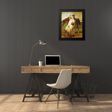 The Lion Hunter Black Modern Wood Framed Art Print by Vernet, Horace